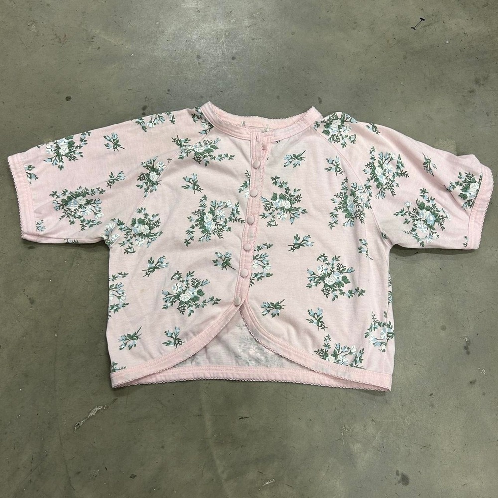 Vintage Pink Floral Cottage Core Size Small Button Up Babydoll Shirt Top